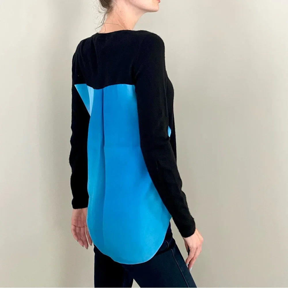 Elie Tahari 100% Cashmere 100% Silk Knit Color Block V-Neck Pullover Sweater, S - Picture 8 of 11